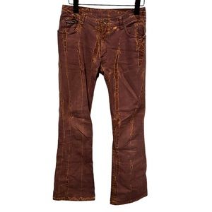 Vintage Y2K rock n roll red tie dye jeans low rise flare 70s denim jeans womens